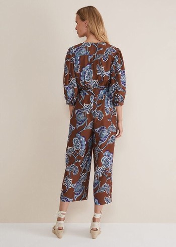 Phase Eight Erin Printed Cropped Leg Jumpsuit Orange/Burgundy Australia | BJ2847390